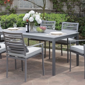 Colome Rectangular Aluminum Patio Dining Table With Umbrella Hole Household Furniture Outdoor Dining Table