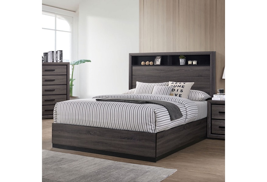 Furniture Of America Conwy Cm7549ck Bed Contemporary California King Low Profile Bed With Headboard Storage Corner Furniture Platform Beds Low Profile Beds
