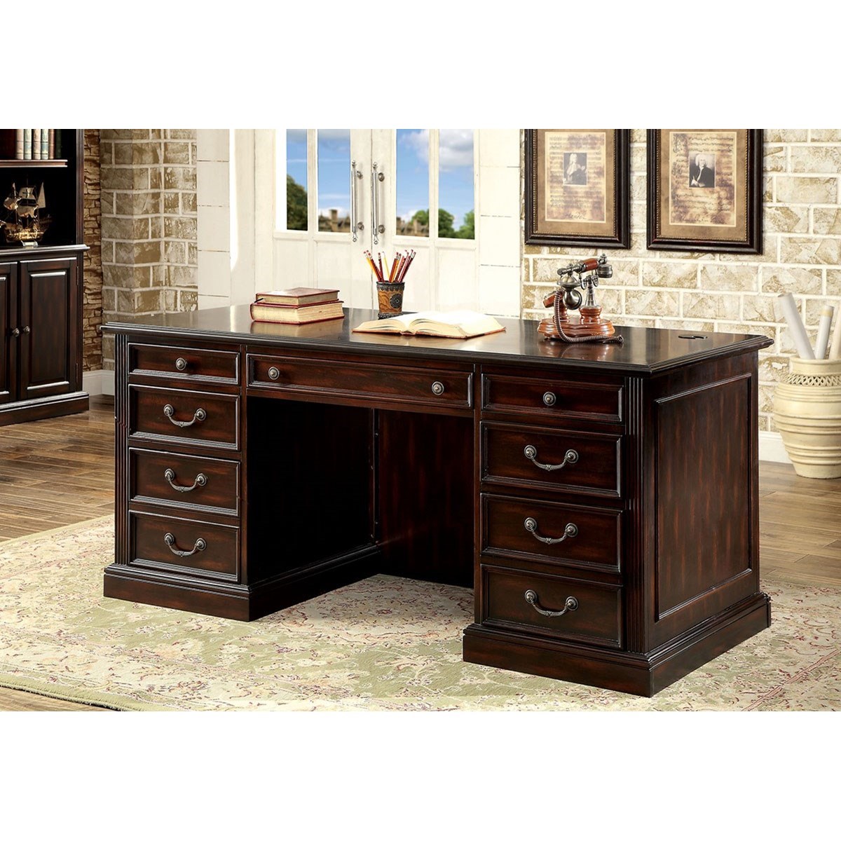Coolidge Transitional Double Pedestal Desk With Wire Management