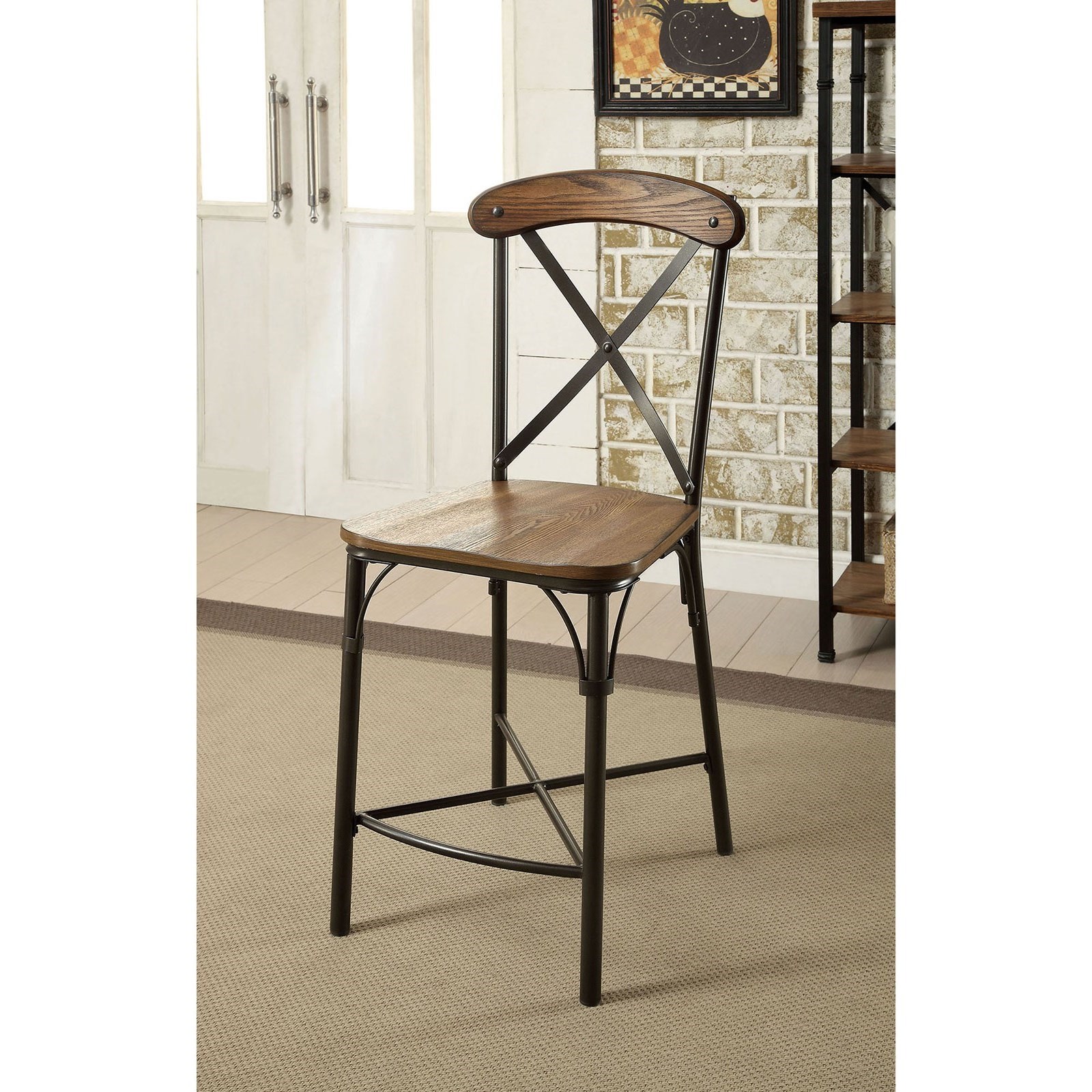 Furniture Of America Crosby Ii Set Of 2 Industrial Counter Height Chairs With Cross Back Dream Home Interiors Bar Stools