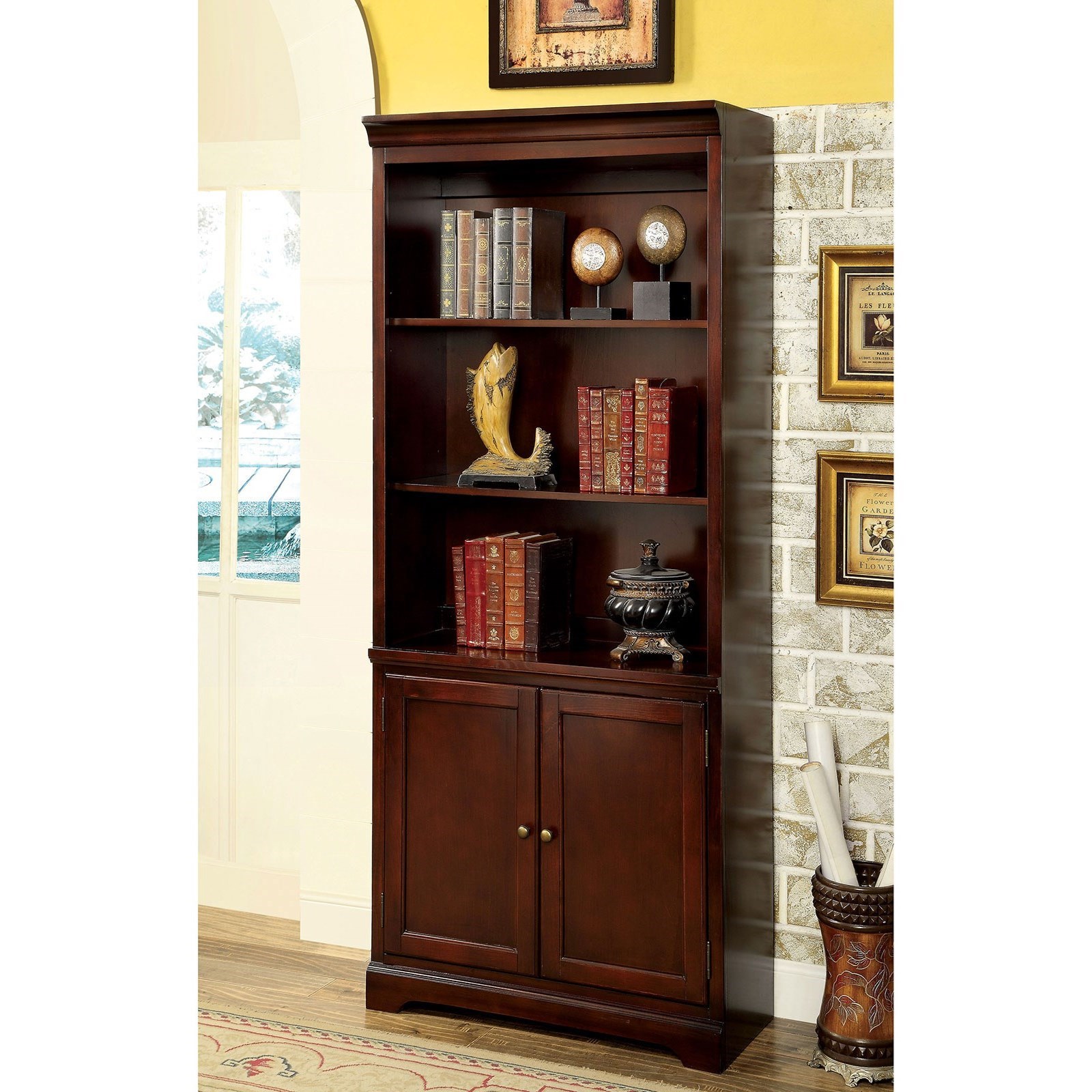 Desmont Transitional Book Shelf With Doors Household Furniture