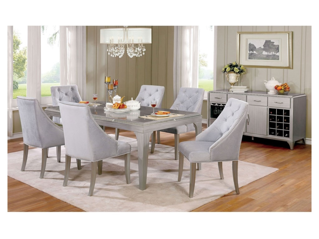 Diocles Glam Silver Seven Piece Dining Table Set By Furniture Of America At Dream Home Interiors Diocles Glam Silver Seven Piece Dining Table Set By Furniture Of America At Dream Home Interiors