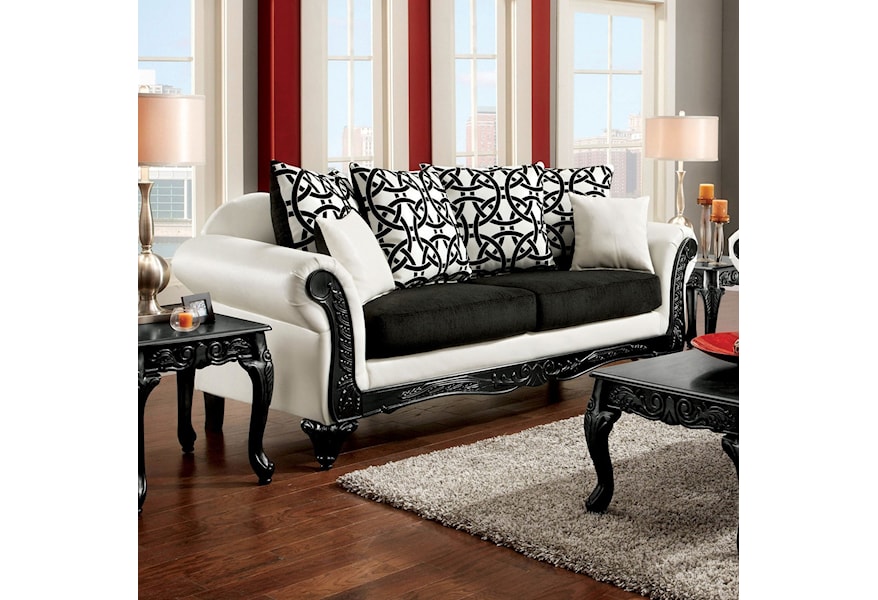 Furniture Of America Dolphy Traditional Sofa With Intricate Wood