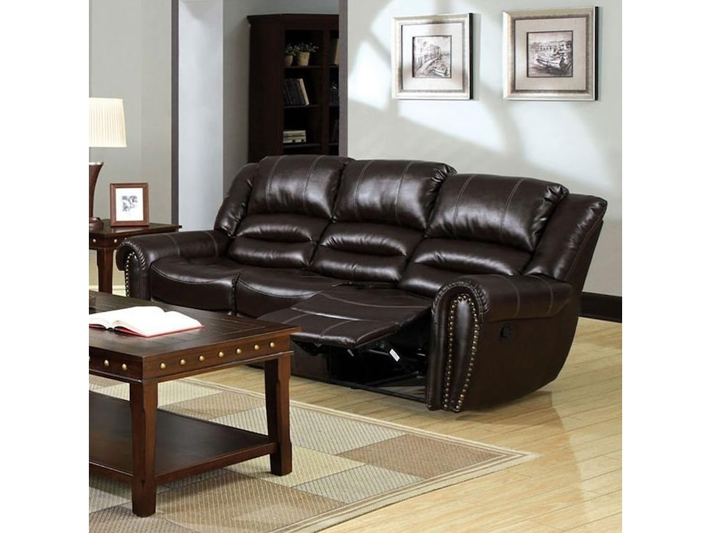 Dundee Transitional Bonded Leather Reclining Sofa With Nailheads By Furniture Of America At Rooms For Less