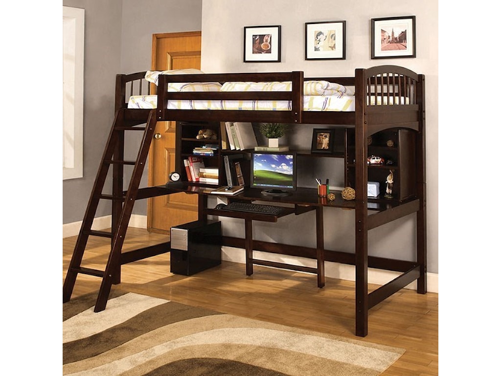 Dakota Ridge Twin Youth Loft Bed With Desk And Bookshelves