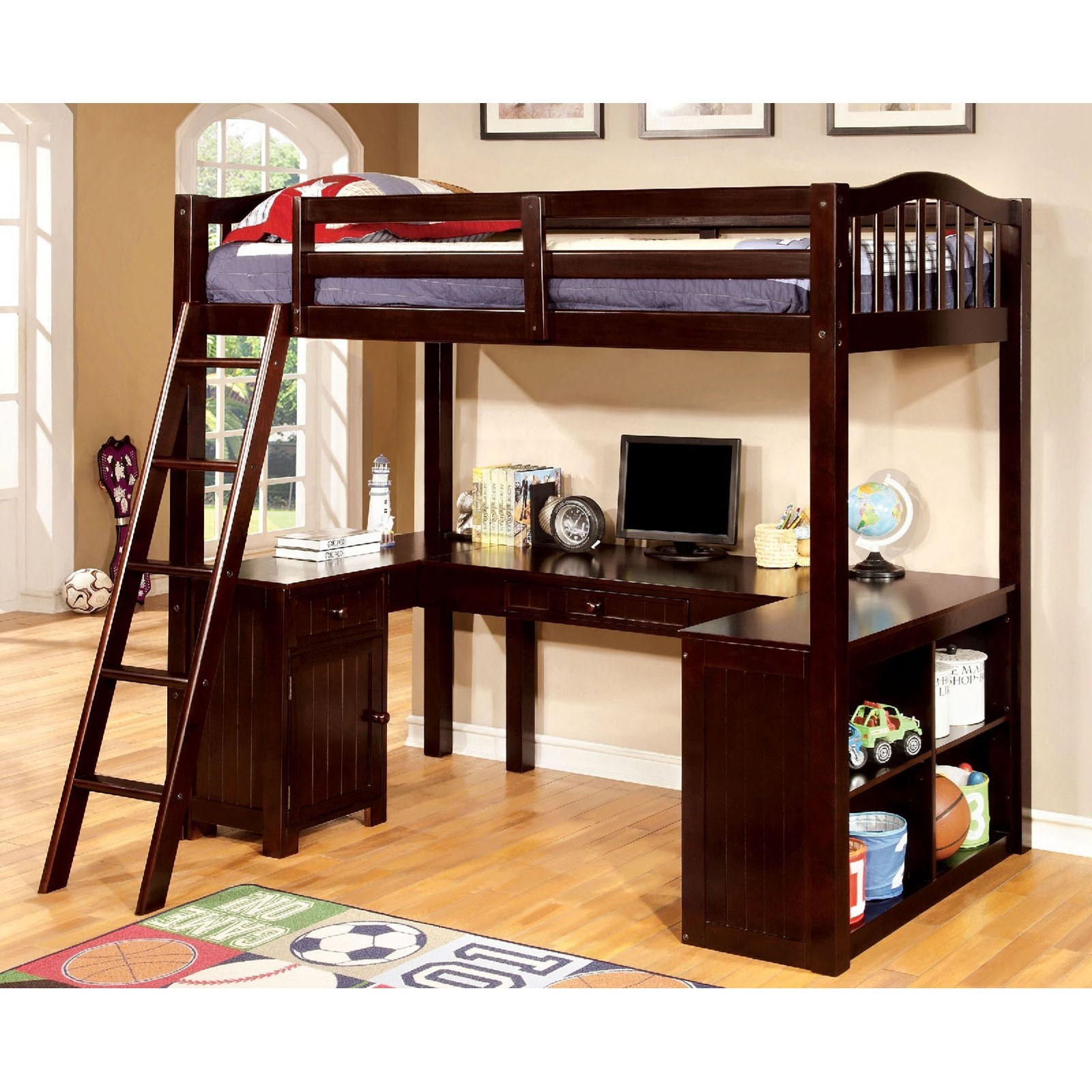 twin loft bed with desk and storage