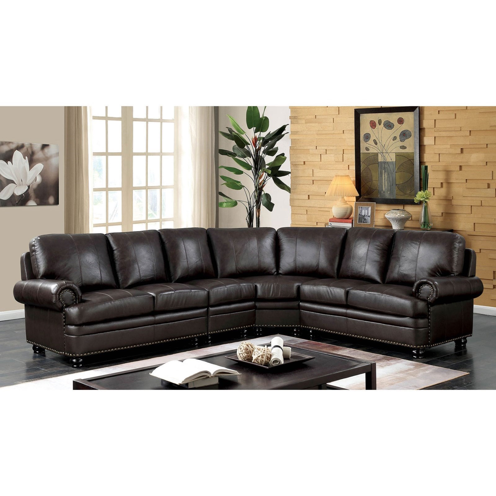 Furniture Of America Edith Cm6579 Set Transitional Sectional With Nailhead Trim Corner Furniture Sectional Sofas