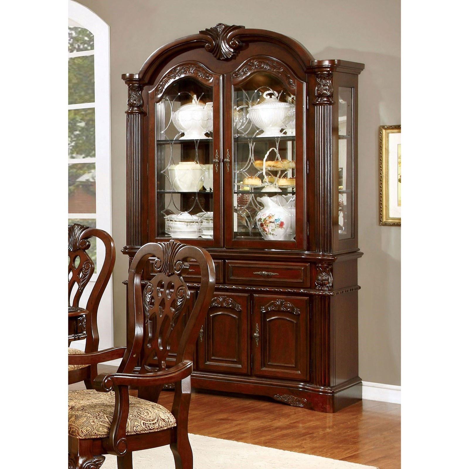 Elana Traditional Hutch And Buffet Combination With Shelving And Storage Household Furniture China Cabinets