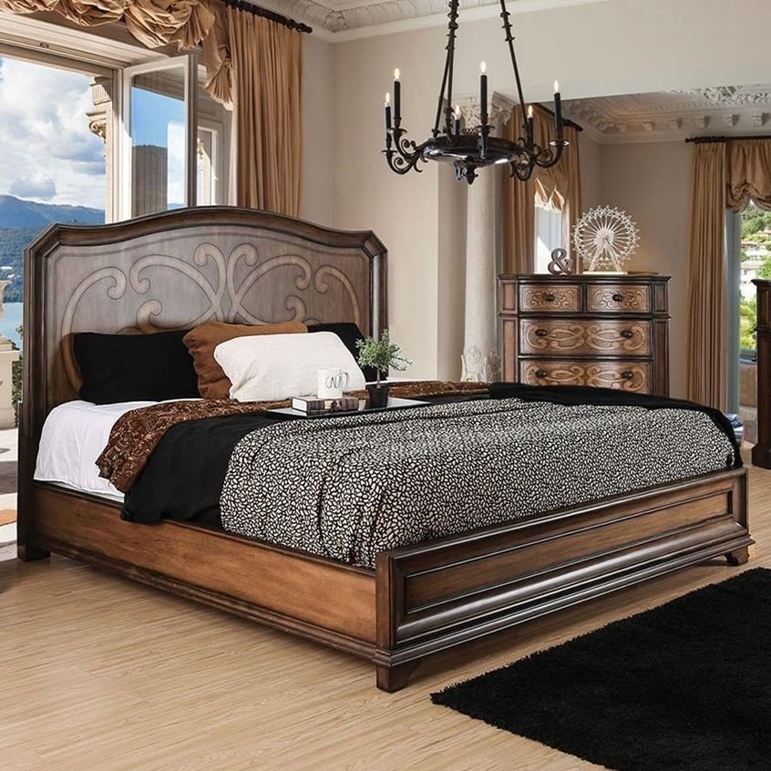 Furniture Of America Foa Emmaline Cm7831ck Bed Traditional California King Size Bed With Laser Cut Scroll Design On Headboard Del Sol Furniture Platform Beds Low Profile Beds