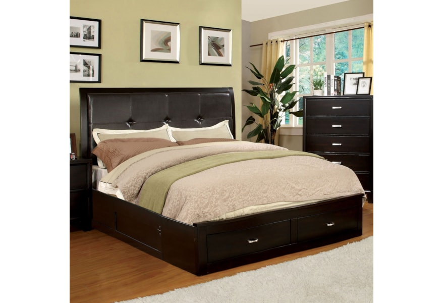 Enrico Iii Contemporary Queen Upholstered Bed With Footboard Storage Household Furniture Upholstered Beds