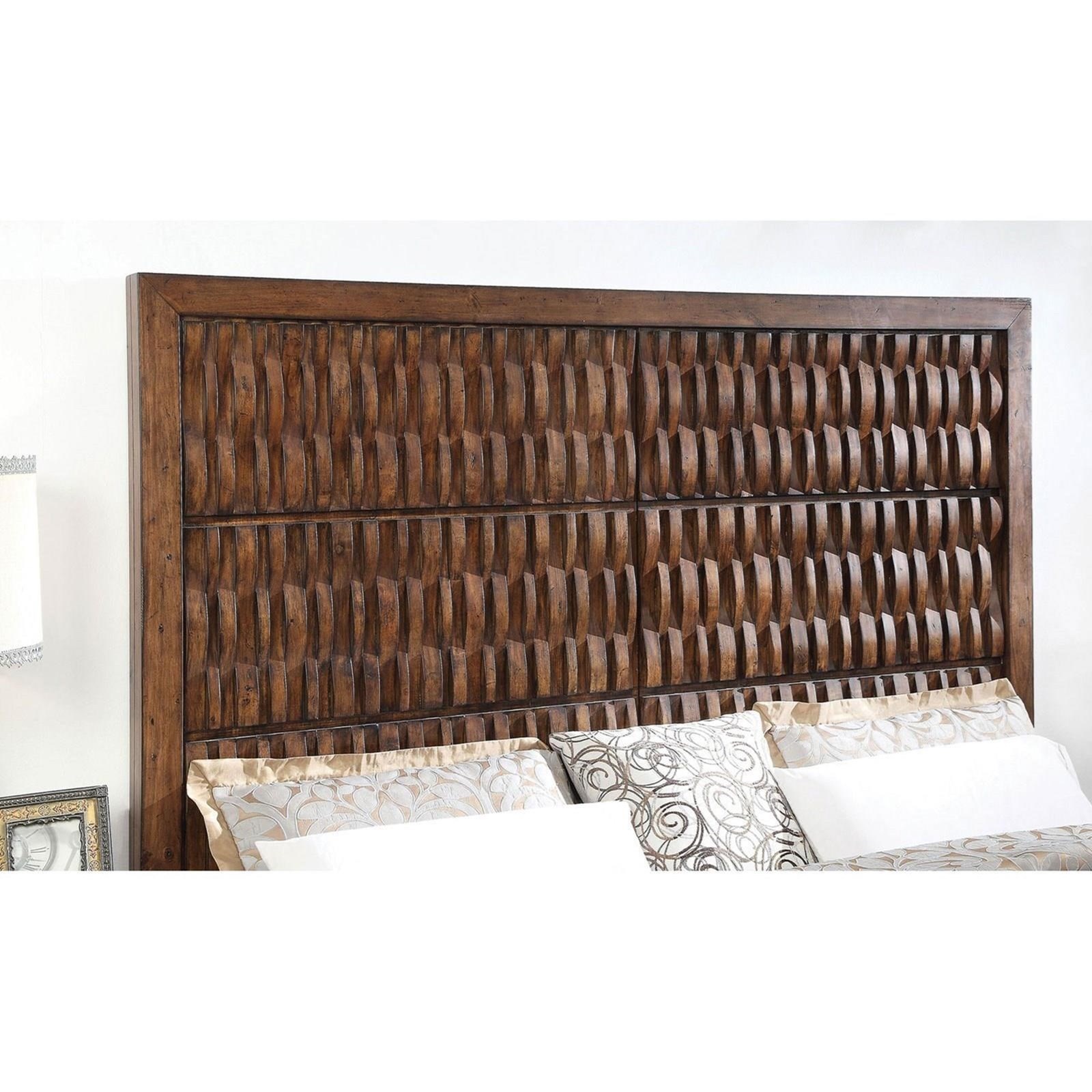 Furniture Of America Eutropia Cm7394ck Bed California King Size Wood Basketweave Bed With Wicker Look Corner Furniture Platform Beds Low Profile Beds