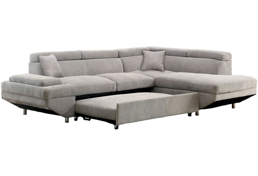 Furniture Of America - FOA Foreman CM6124GY-SECTIONAL Contemporary Sectional With Pull Out Sleeper | Del Sol Furniture | Sectional Sofas