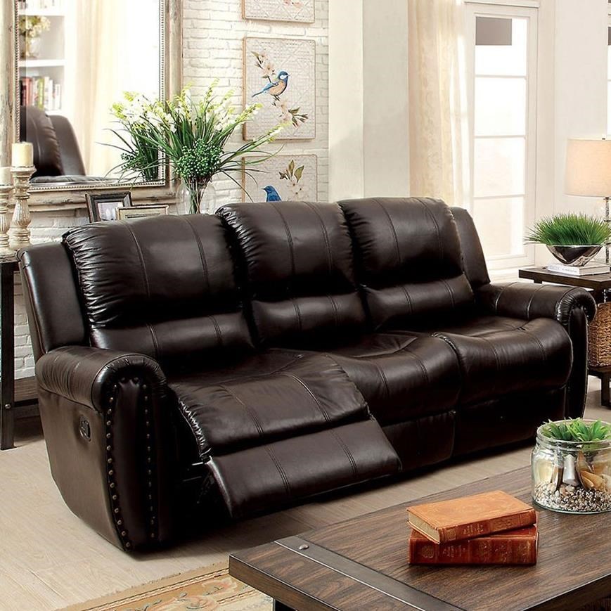 Foxboro Transitional Leather Match Reclining Sofa With Nailheads Household Furniture Reclining Sofas