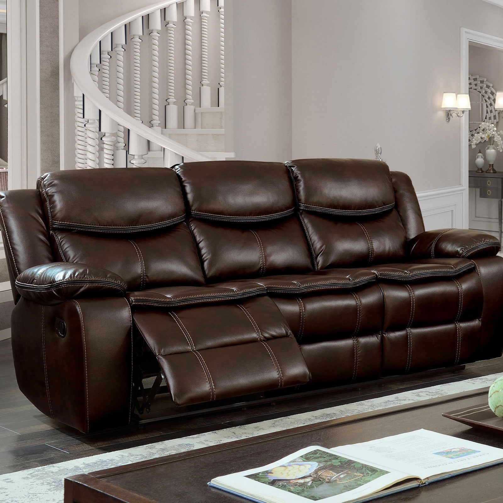 Furniture Of America Gatria Casual Faux Leather Reclining Sofa