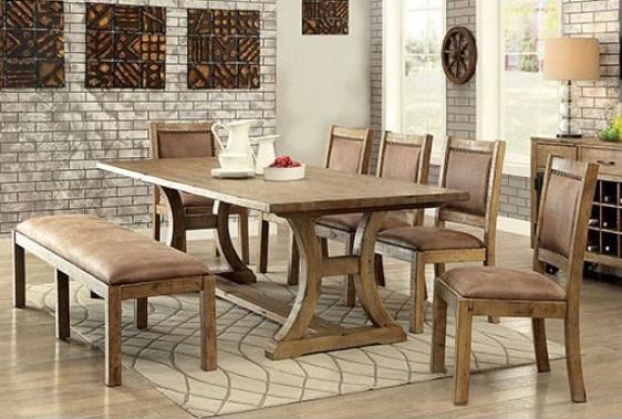 Gianna Rustic Table 4 Chairs And Upholstered Bench Household