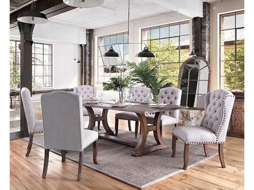 Gianna Transitional Table 4 Side Chairs And 2 Wingback Chairs