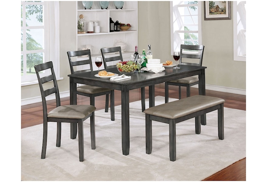 Gloria Casual 6 Piece Dining Set With Bench And Faux Leather Seats Household Furniture Table Chair Set With Bench
