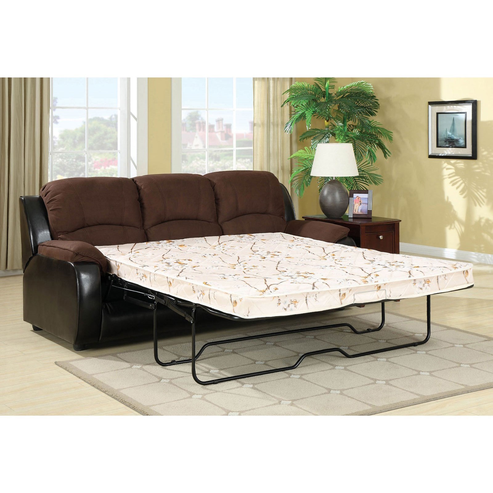 Grande Two Tone Queen Sleeper Sofa In Microfiber And Leatherette