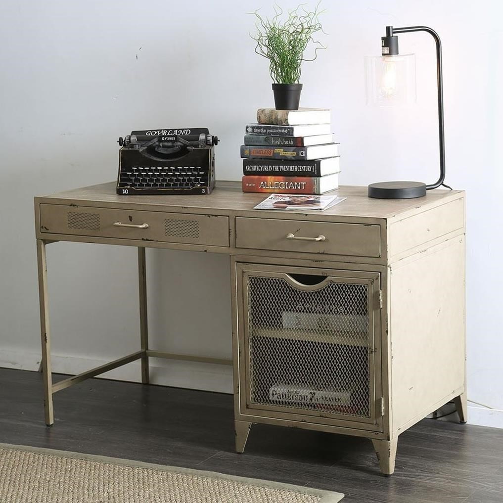 Gudmund Industrial Metal Desk With Distressed Finish Household