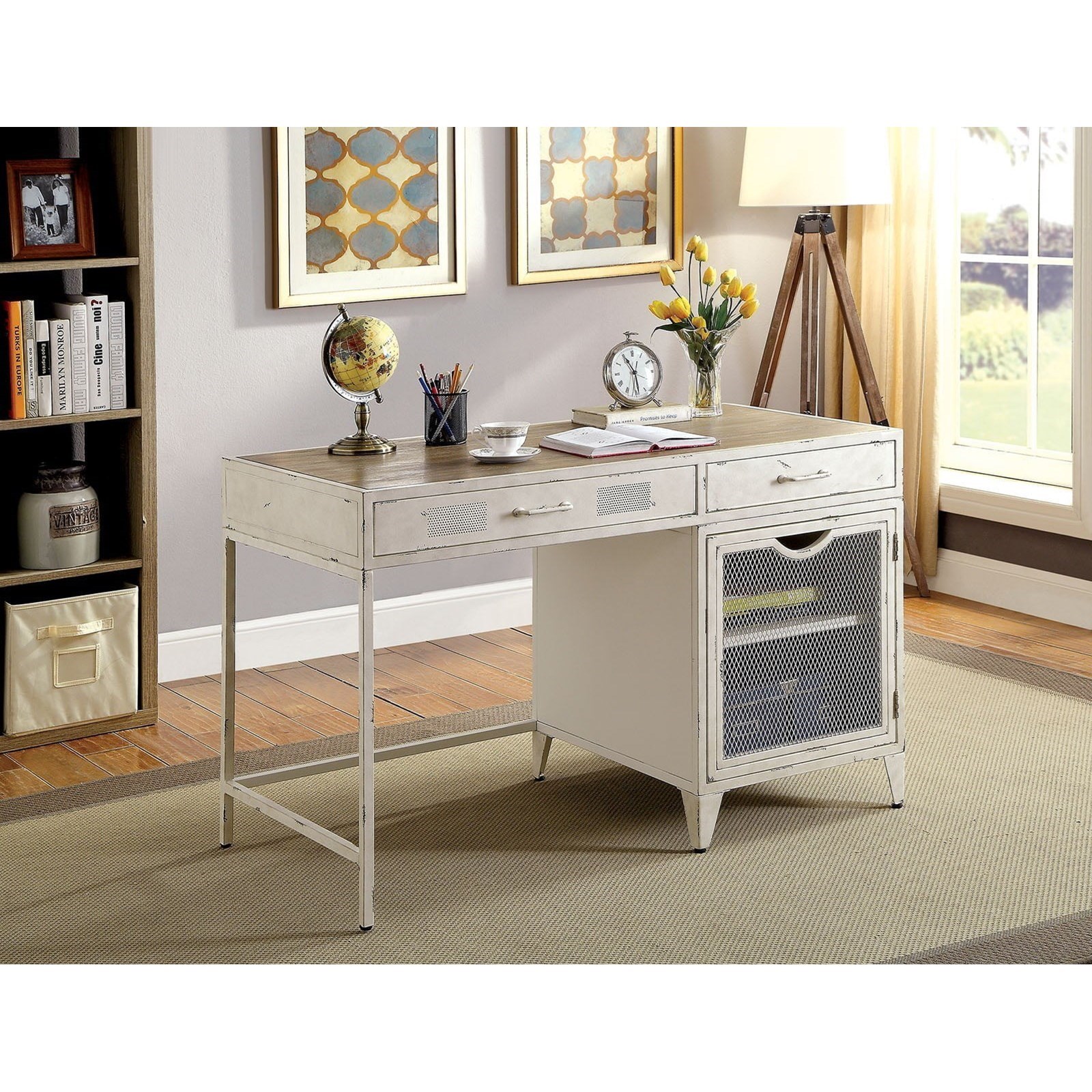 Gudmund Industrial Metal Desk With Distressed Finish Household