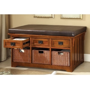 Hobart Storage Bench With Rattan Storage Boxes Household Furniture Upholstered Benches