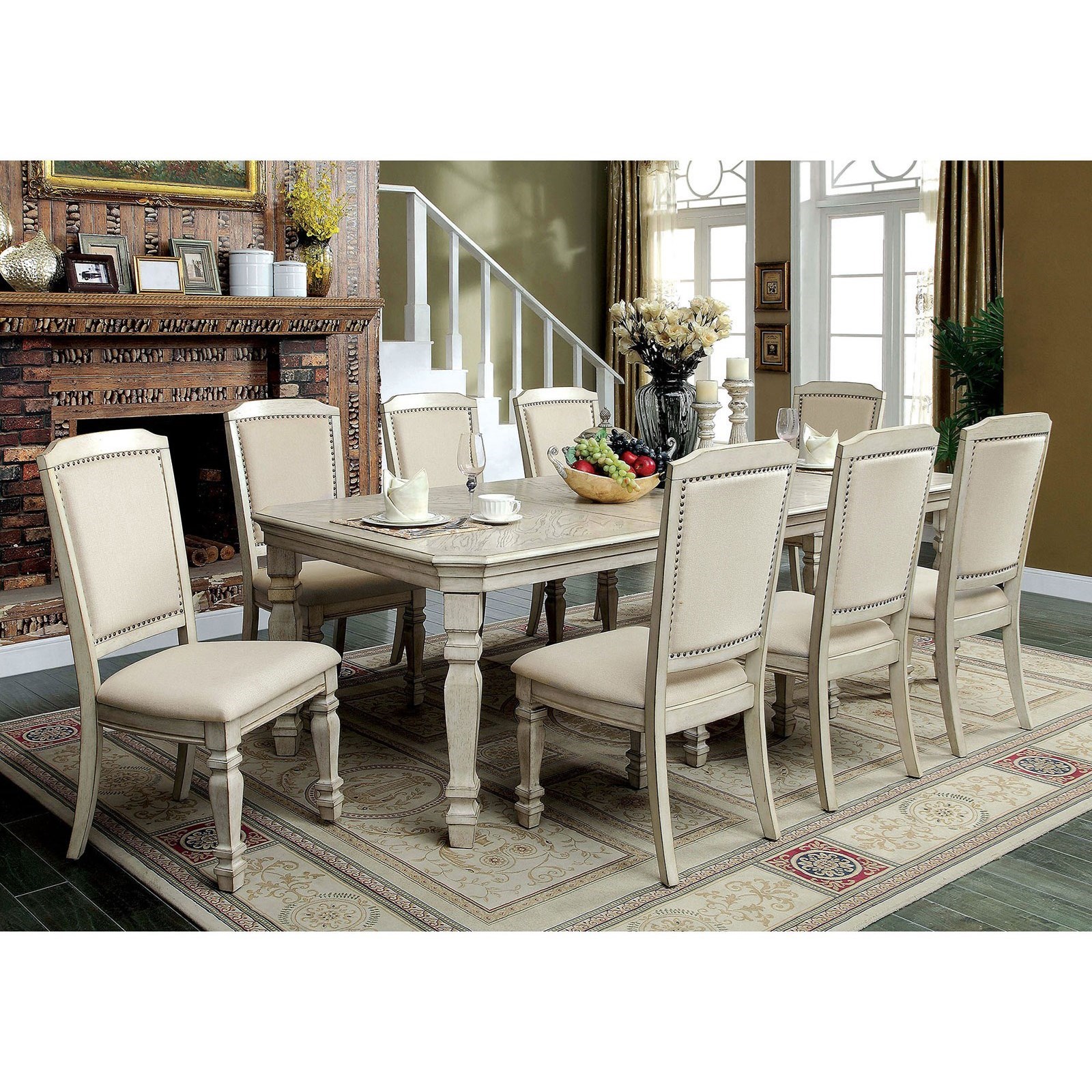 Holcroft Transitional Table And 8 Chairs With Two 18 Leaves Household Furniture Dining 7 Or More Piece Sets