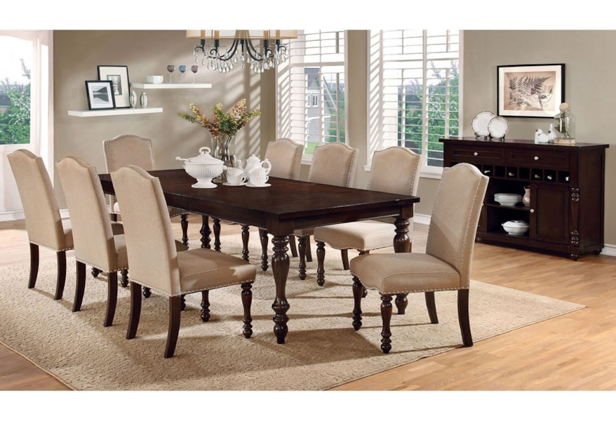 Furniture Of America Foa Hurdsfield Cm3133t 9pc Transitional Dining Table With 8 Upholstered Side Chairs Del Sol Furniture Dining 7 Or More Piece Sets