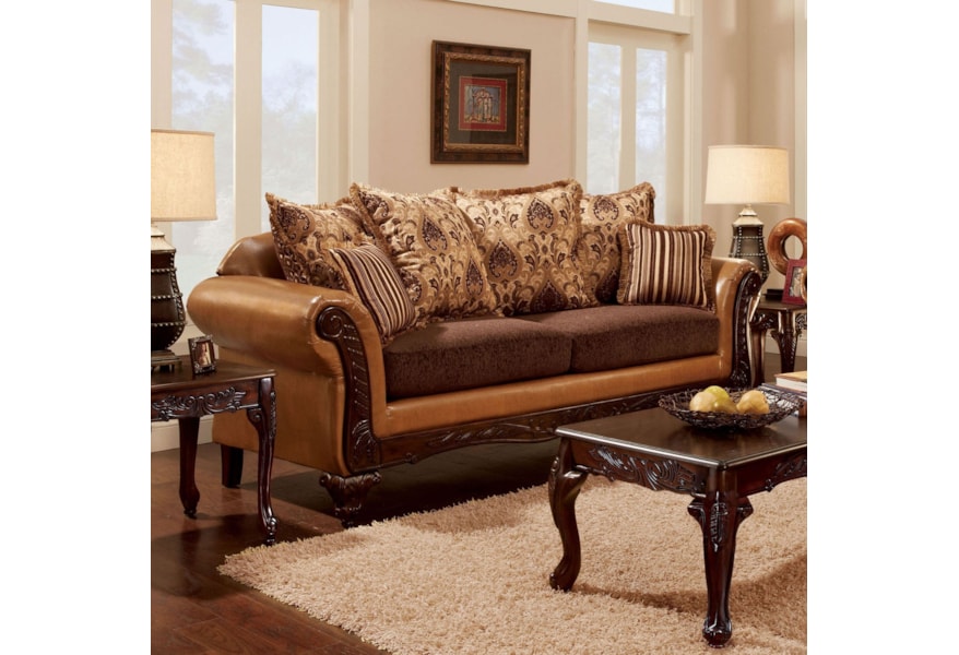 Isabella Traditional 2 Tone Sofa With Intricate Wood Trim Household Furniture Sofas