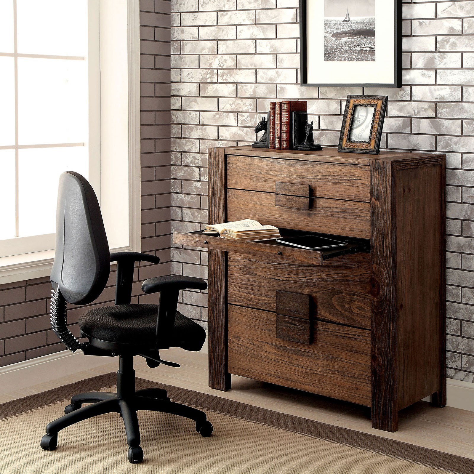 Janeiro Rustic Chest With Pull Out Desk Shelf Household Furniture
