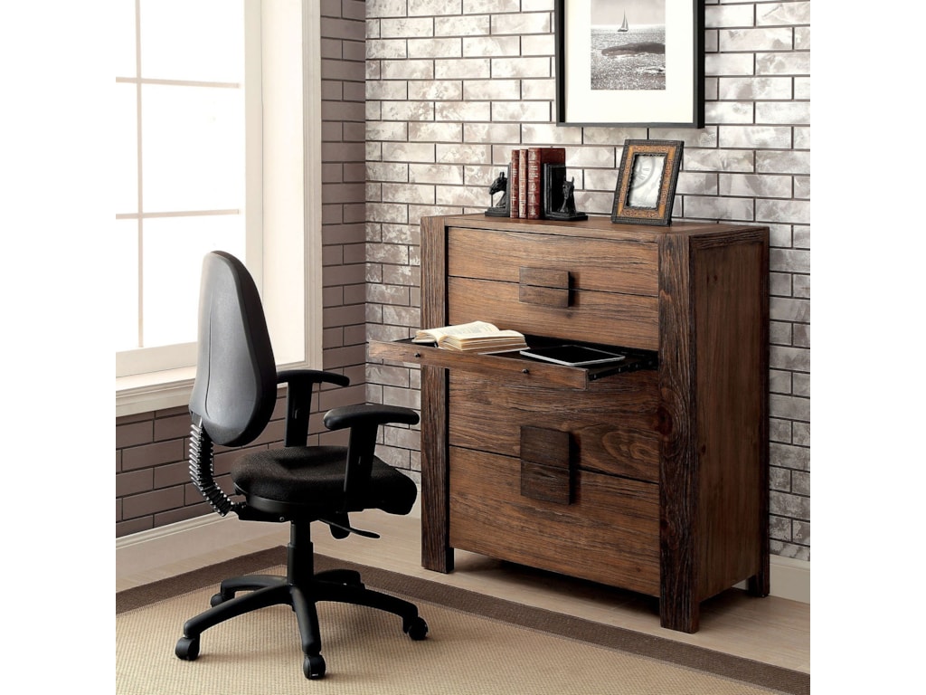 Janeiro Rustic Chest With Pull Out Desk Shelf Household Furniture