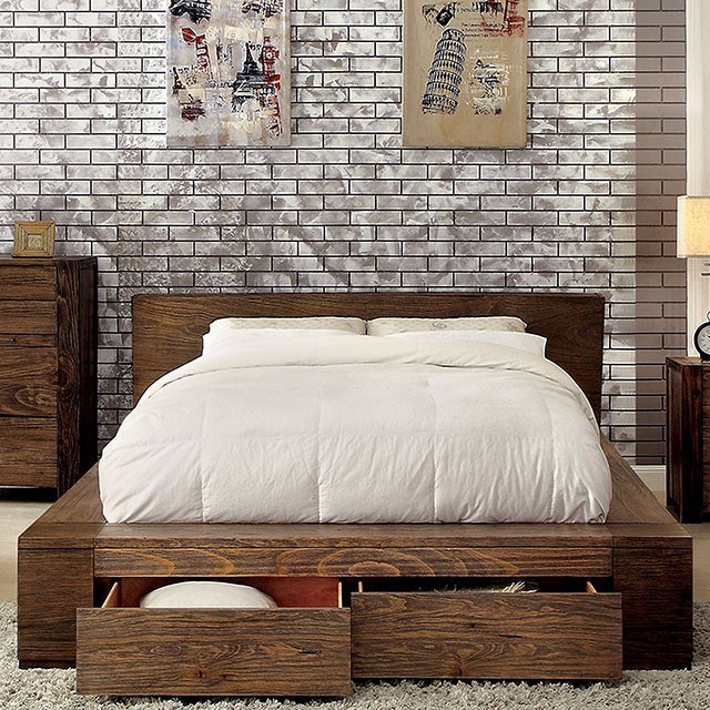Janeiro Rustic California King Platform Bed With Storage