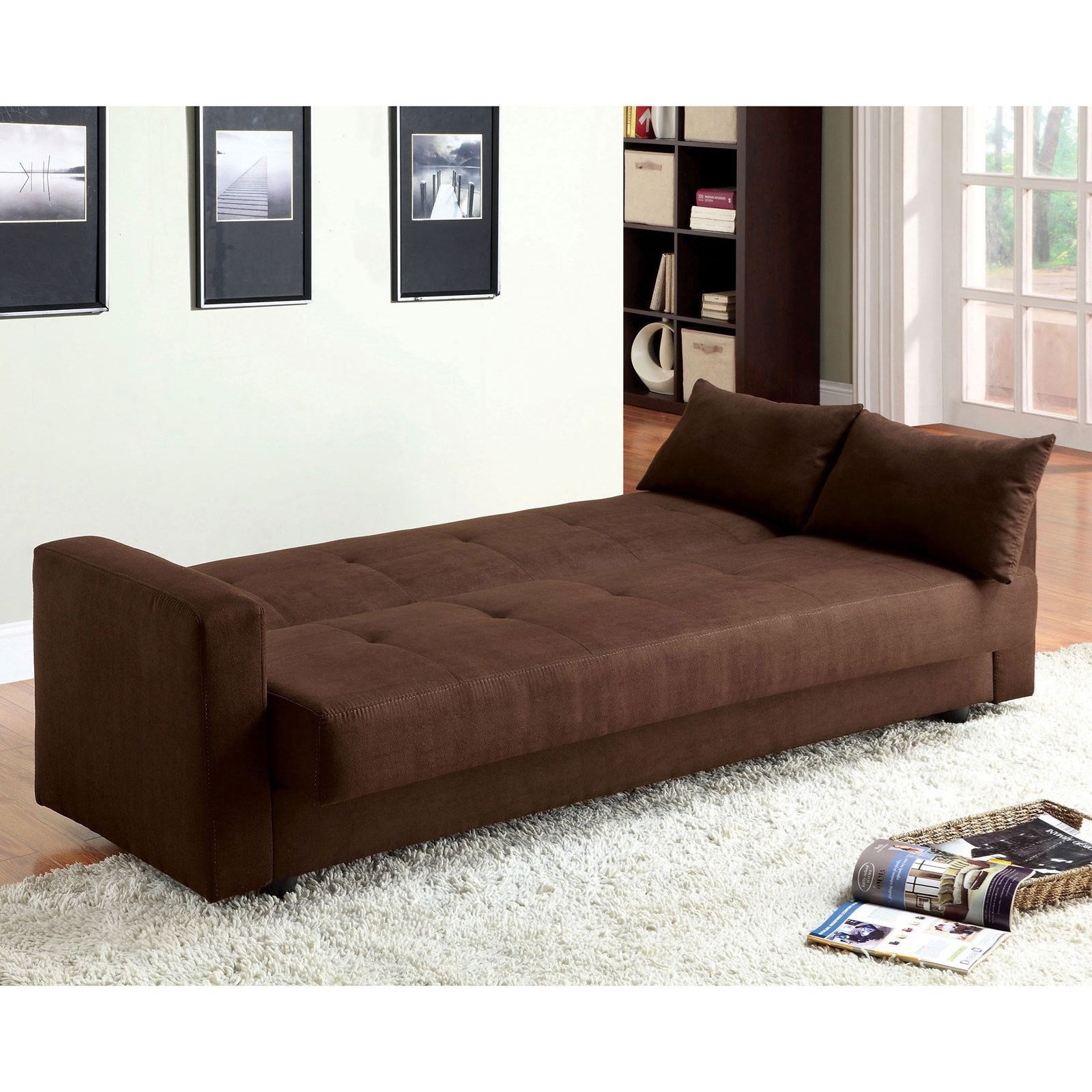 Jansen Microfiber Futon Sofa With Storage Household Furniture