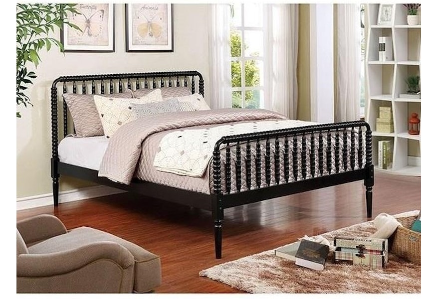 Furniture Of America Jenny Cm7741bk Q Bed Traditional Queen Bed With Turned Posts Corner Furniture Panel Beds Queen Size Jenny Lind Bed