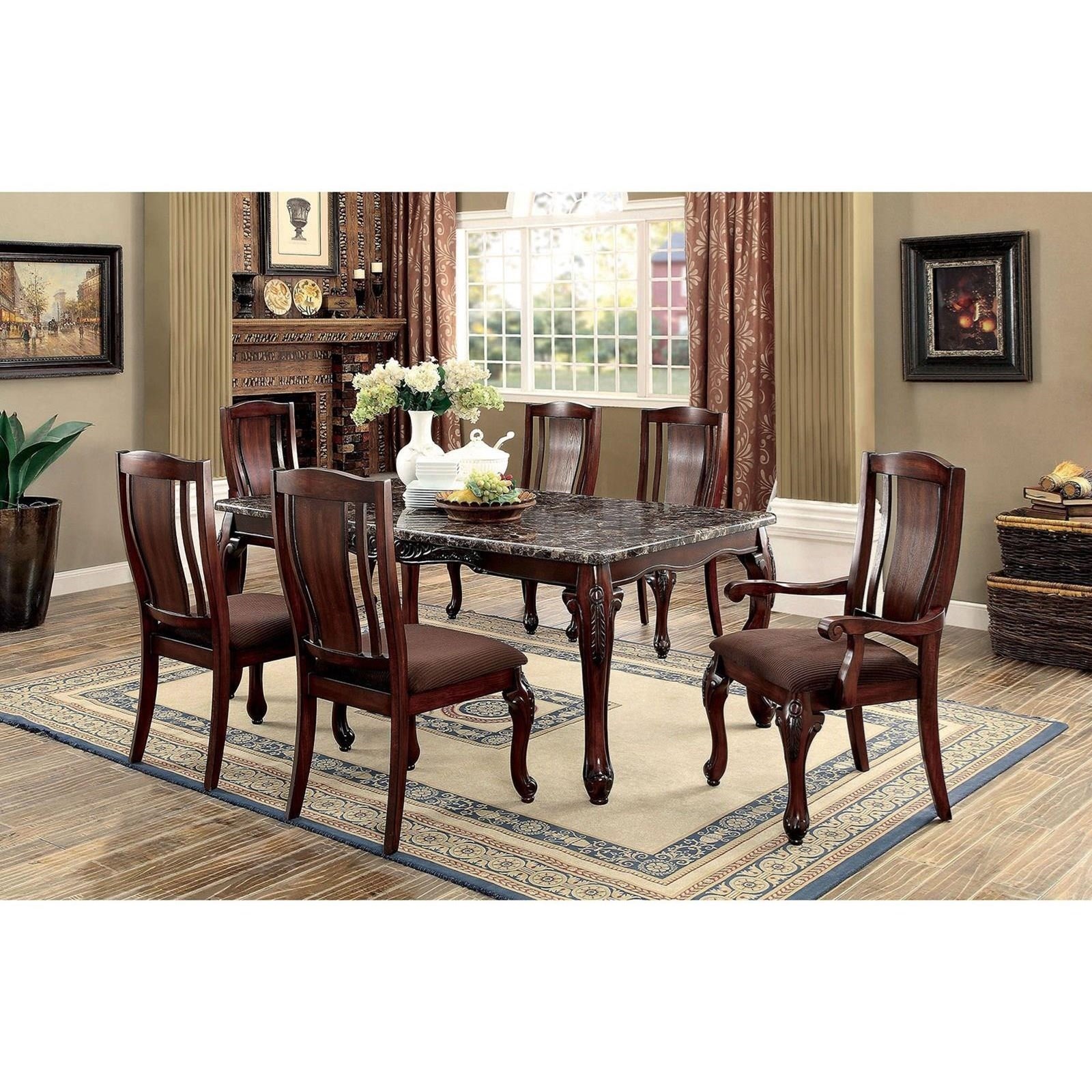 Johannesburg I Traditional 7 Piece Dining Set With Faux Marble