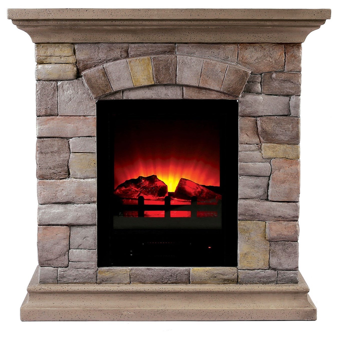 Juna Transitional Portable Faux Stone Fireplace With Adjustable
