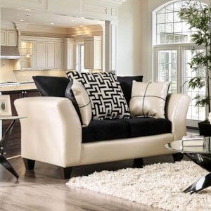 Kaelyn Contemporary Two Tone Loveseat With Faux Leather And