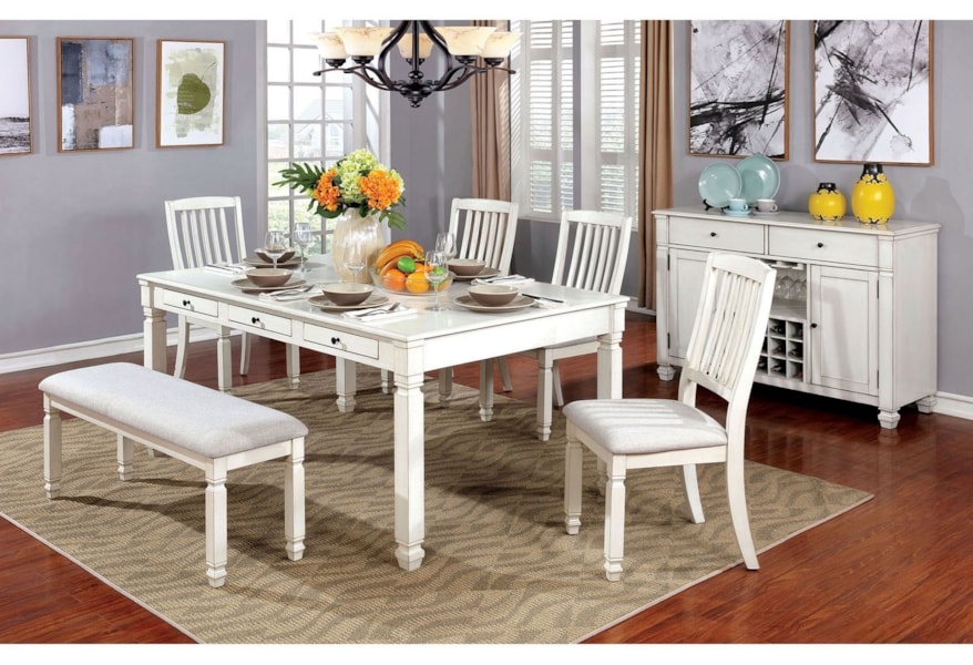 Kaliyah Six Piece Cottage Style Dining Set With Bench And Built In