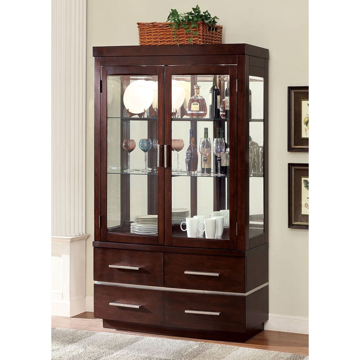 Lawrence Glass Door Curio With Touch Base Lights Household