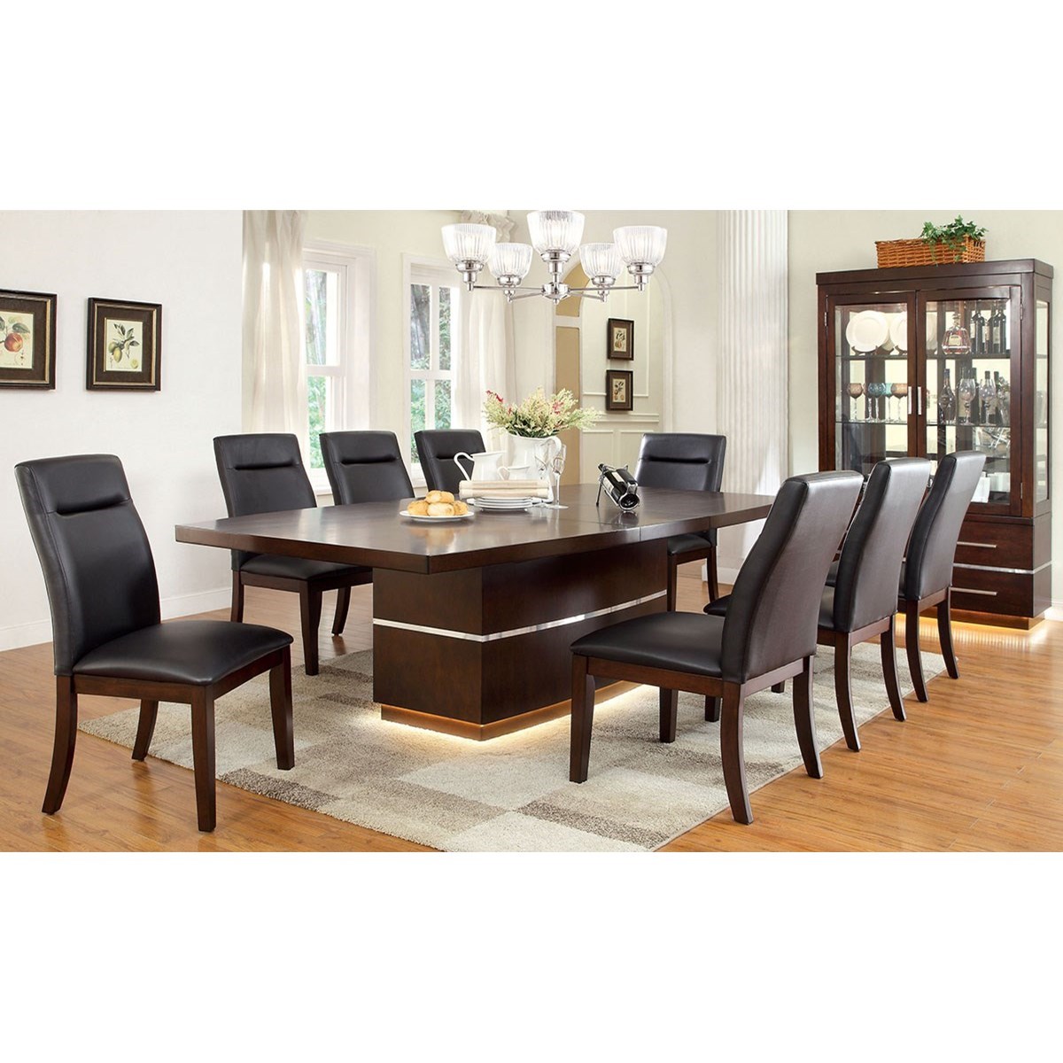 Furniture Of America Lawrence Cm3130t Table Pedestal Dining Table With 18 Leaf Corner Furniture Dining Tables