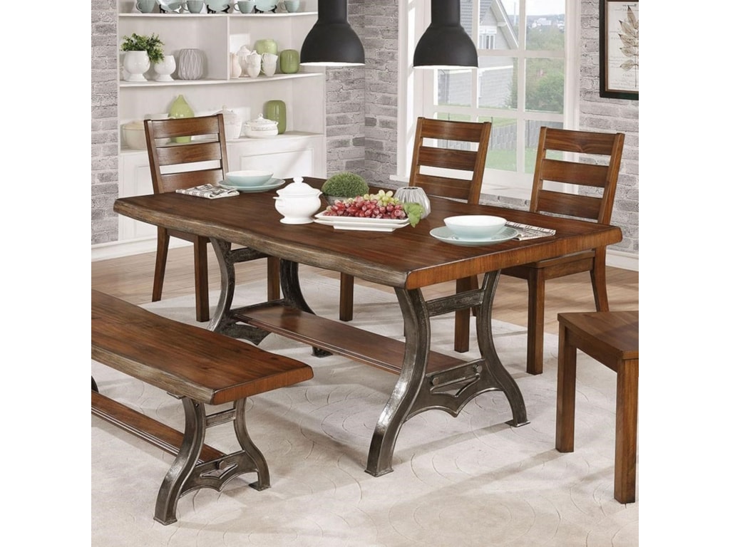 Leann Rustic Dining Table With Metal Trestle Household Furniture