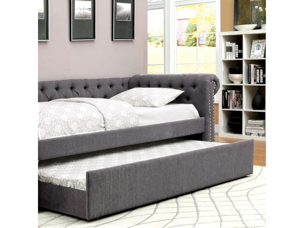 Leanna Transitional Tufted Twin Size Daybed With Trundle Transitional Tufted Twin Size Daybed