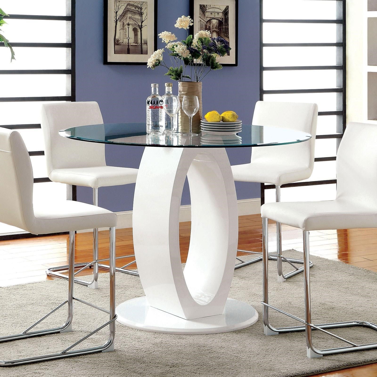 Lodia Ii Contemporary Round Counter Height Table With Glass Top Household Furniture Pub Tables