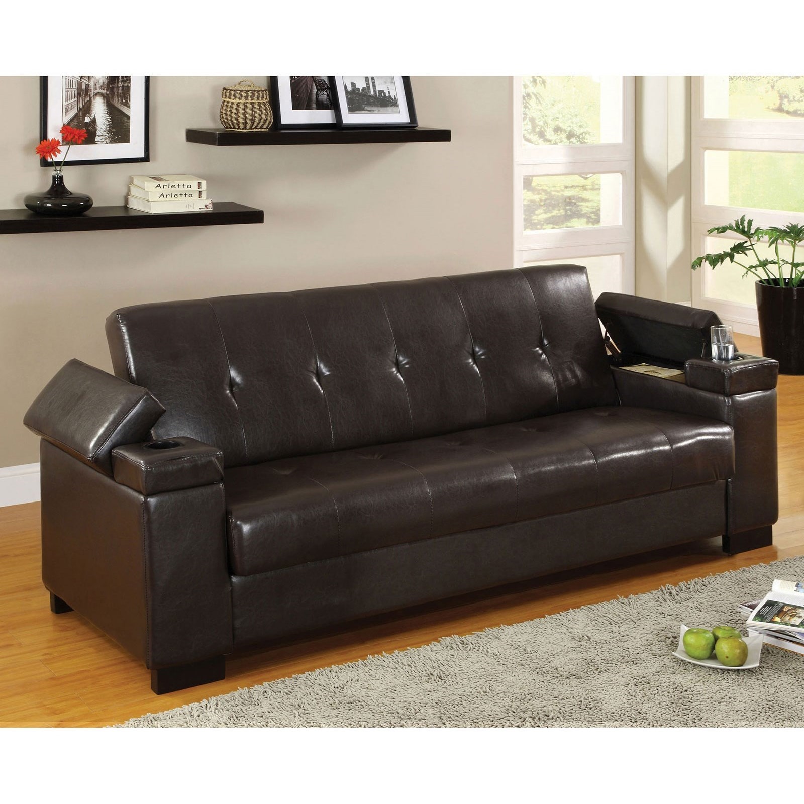 Logan Leatherette Futon Sofa With Storage Household Furniture