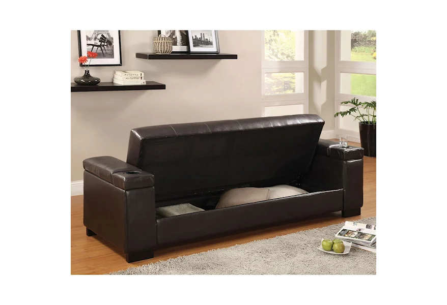 of America Logan Leatherette Futon Sofa with Storage Nassau and Mattress | Futons