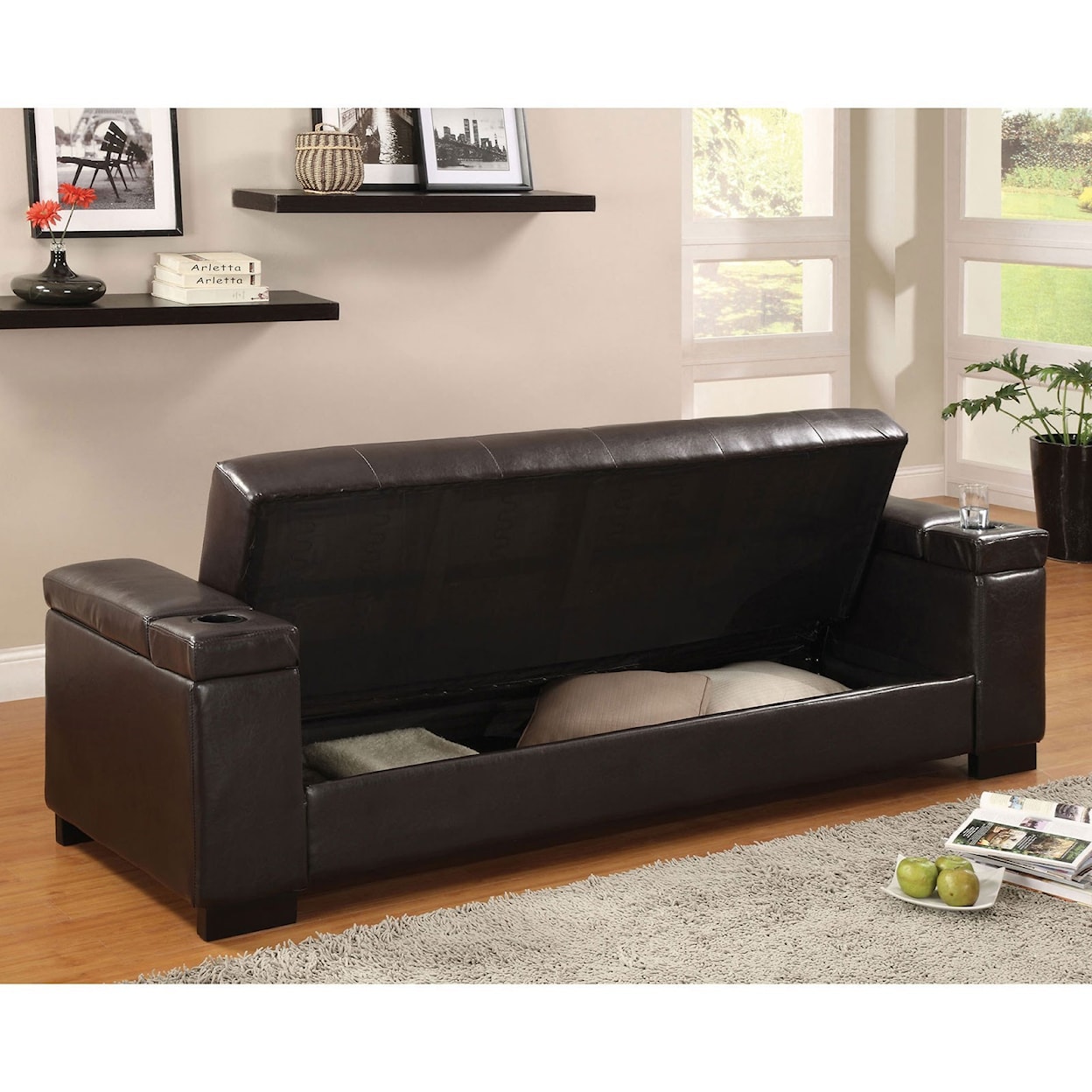 Furniture of America Logan CM2123-PK Leatherette Futon Sofa with Storage | Furniture | Futons