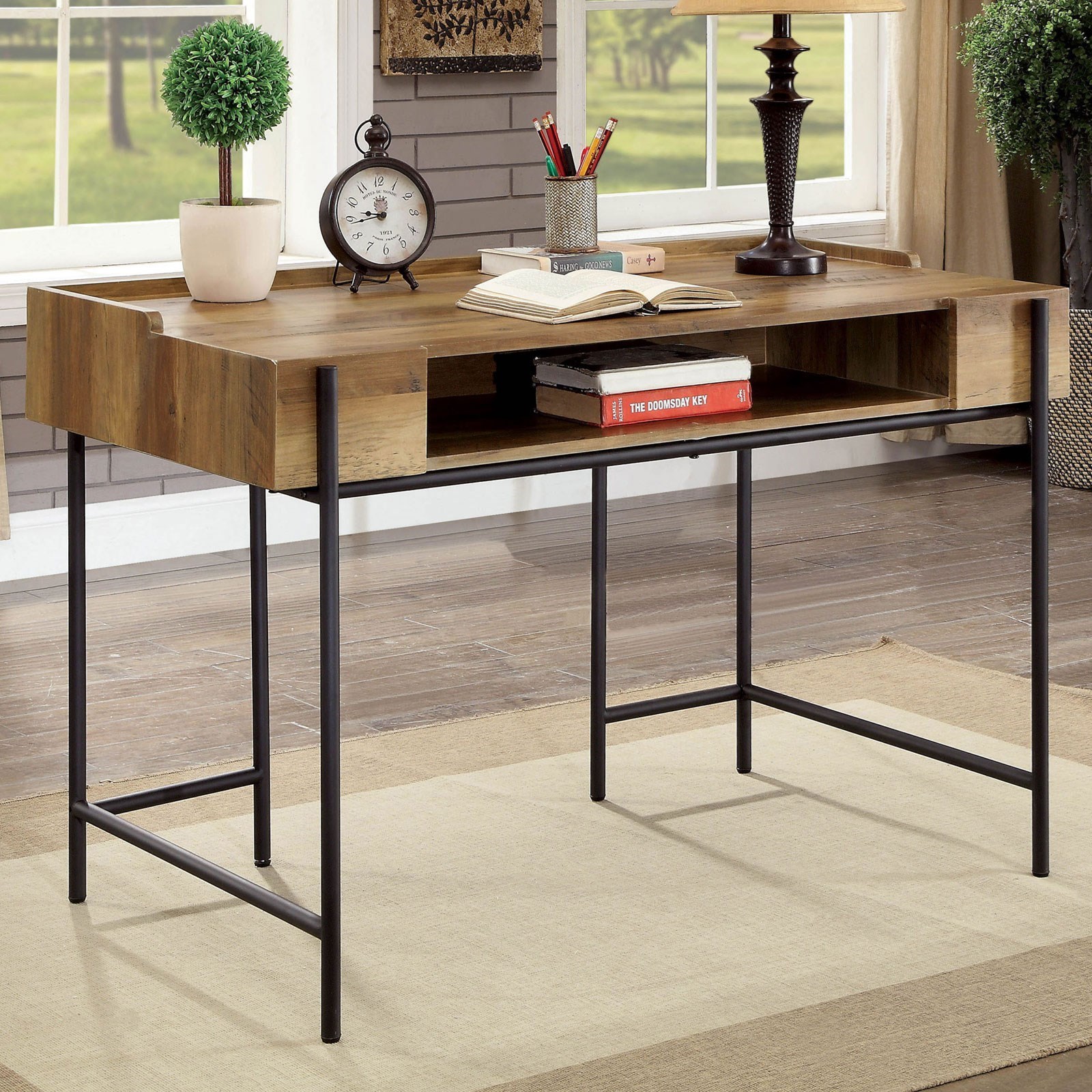Maeve Industrial Wood And Metal Desk With Floating Design And Open
