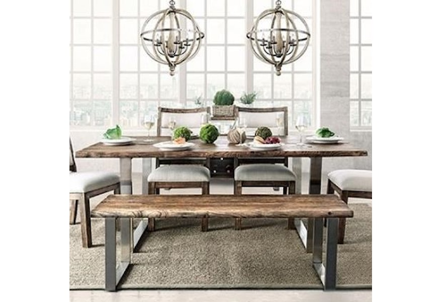 Furniture Of America Mandy Cm3451a T Table Rustic Dining Table With Metal Base Corner Furniture Dining Tables
