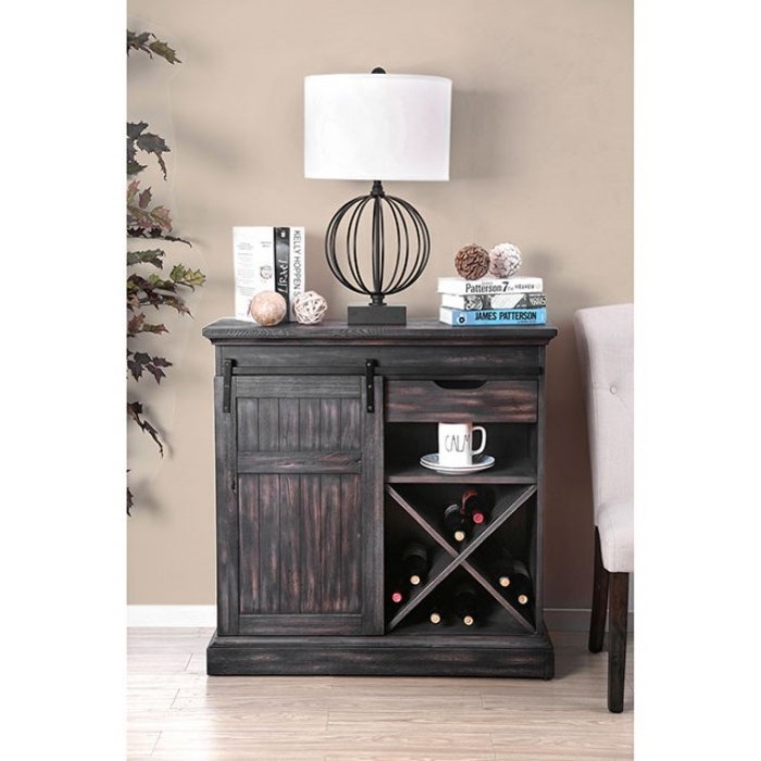 Furniture Of America Mandy Cm3451gy Cn Rustic Wine Cabinet With Sliding Cabinet Door Corner Furniture Servers