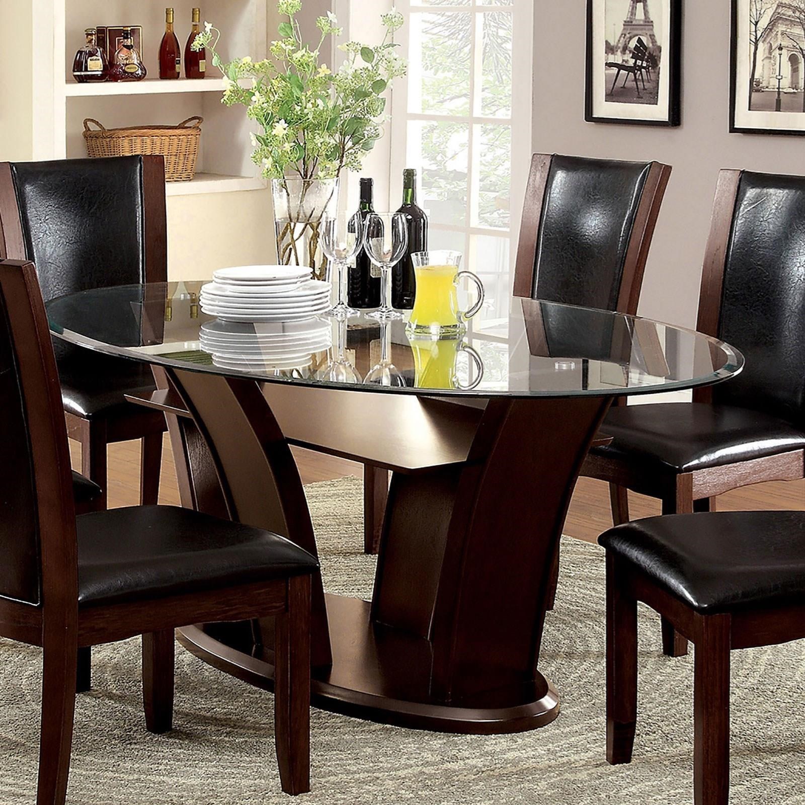 Manhattan I Ii Transitional Oval Dining Table With Glass Top