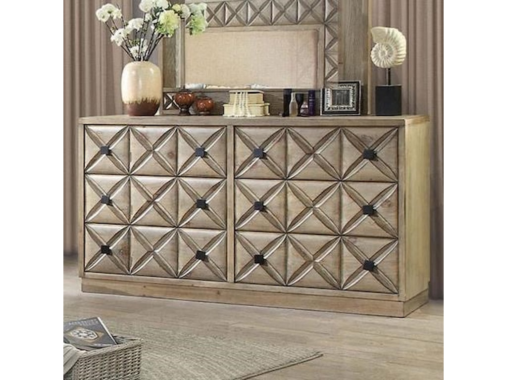 Markos Vintage Rustic 6 Drawer Nightstand With Carved X Motif